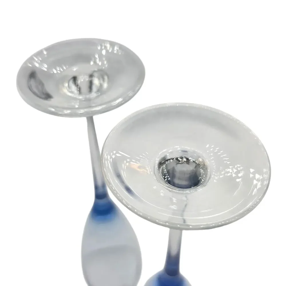 Cobalt Blue Teardrop Stem Champagne Flutes - Set of 2 Glassware Vintage Wedding